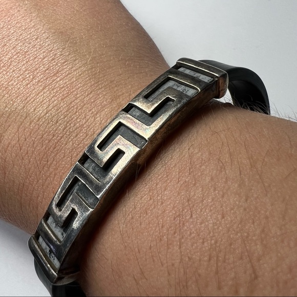 Men's Sterling Silver Rubber Bracelet 7.25" - Picture 9 of 11